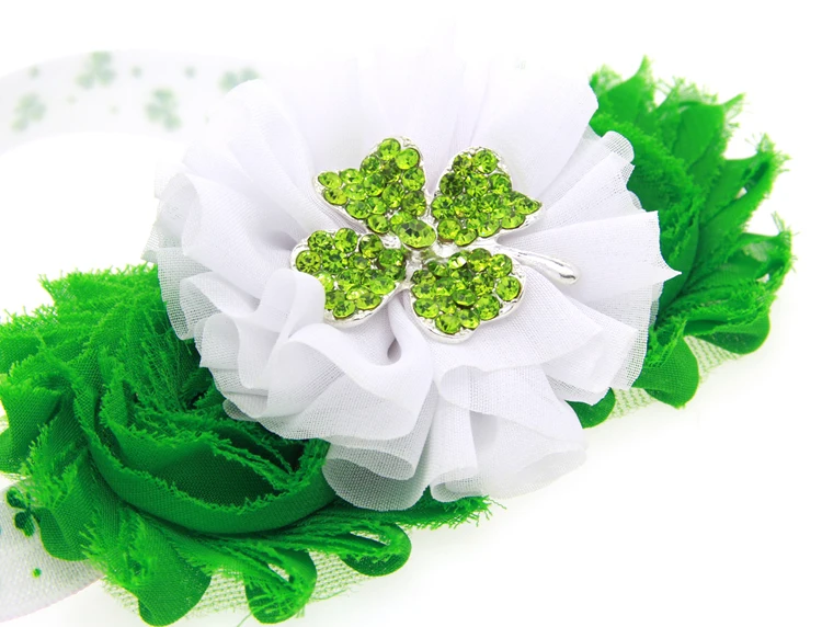 Детские повязки на голову с зеленым клевером и ромбовидным цветком эластичные