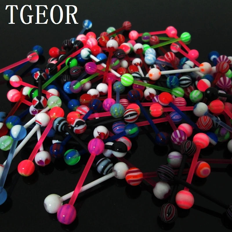 Лидер продаж оптовая продажа пирсинг для языка 100 шт. 14 г разные стили УФ акрил