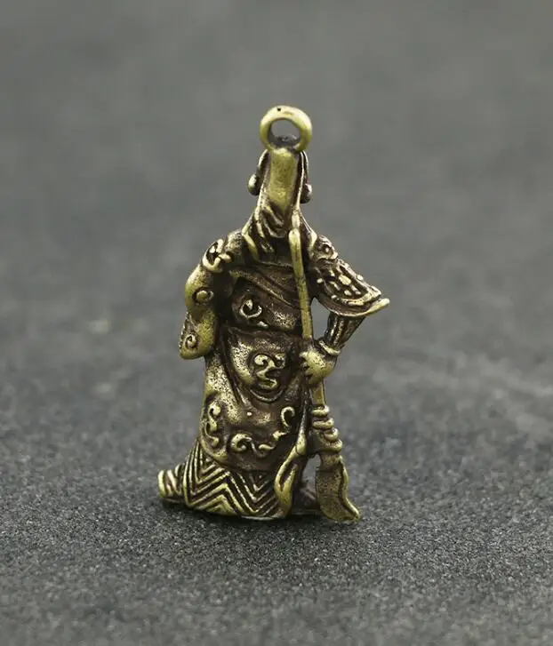 Коллекционный китайский чистый латунный резной Guan Yu Gong изысканный маленький