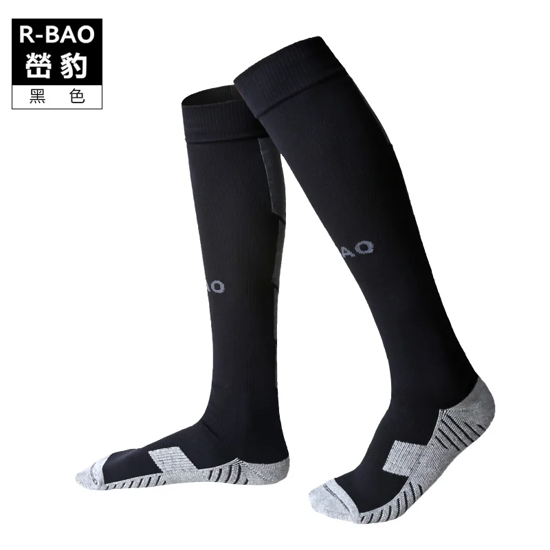 RB6603 R-BAO, стиль, для взрослых, махровая подошва, футбольные носки, высокое качество, защищают лодыжки и голени, футбольные носки, 3 пары = 1 партия - Цвет: Black
