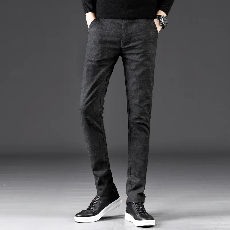 Осенне-зимние мужские повседневные брюки из хлопка деловые модные тонкие