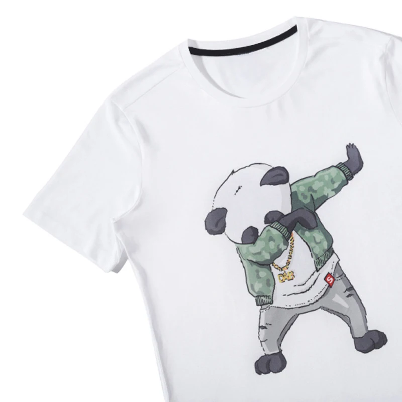 YH. jiumu белый Для мужчин Футболки 2018 мультфильм Хип Прохладный Panda новые летние для