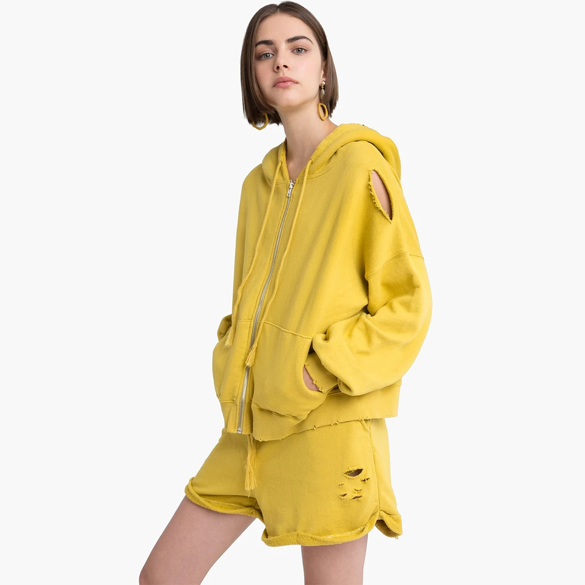 Женская Осенняя повседневная толстовка на молнии свободная с капюшоном и