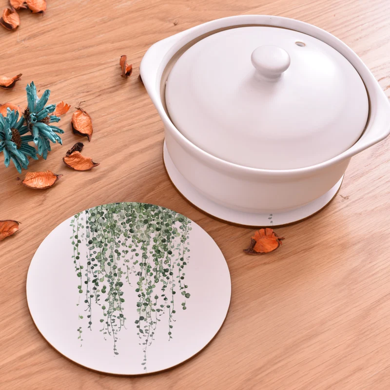 Круглый коврик для горшка с растительным животным принтом кухонного стола