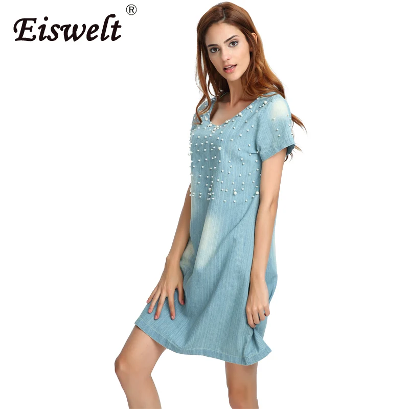 EISWELT плюс размер 5XL платье женское джинсовое Сарафан повседневное Vestido Летний