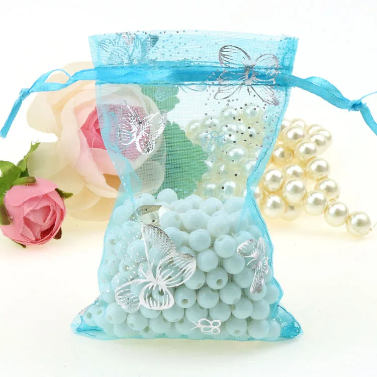 Butterfly Lake Blue Bronzing Organza Упаковочные ювелирные сумки маленькие упаковочные мешочек