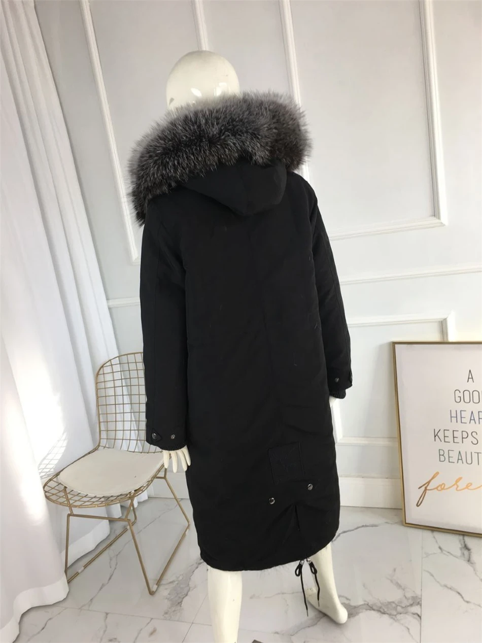 Новые чернобурки меховой парка пальто женские трикотажные silver fox меховой подкладке парки Черный зимой толстые Настоящее пальто с мехом теплые женские верхняя одежда
