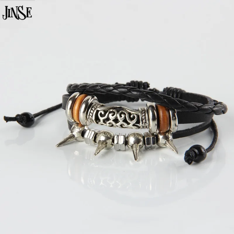 JINSE новинка 2016 кожаный браслет в стиле панк для мужчин простой рокерский ретро