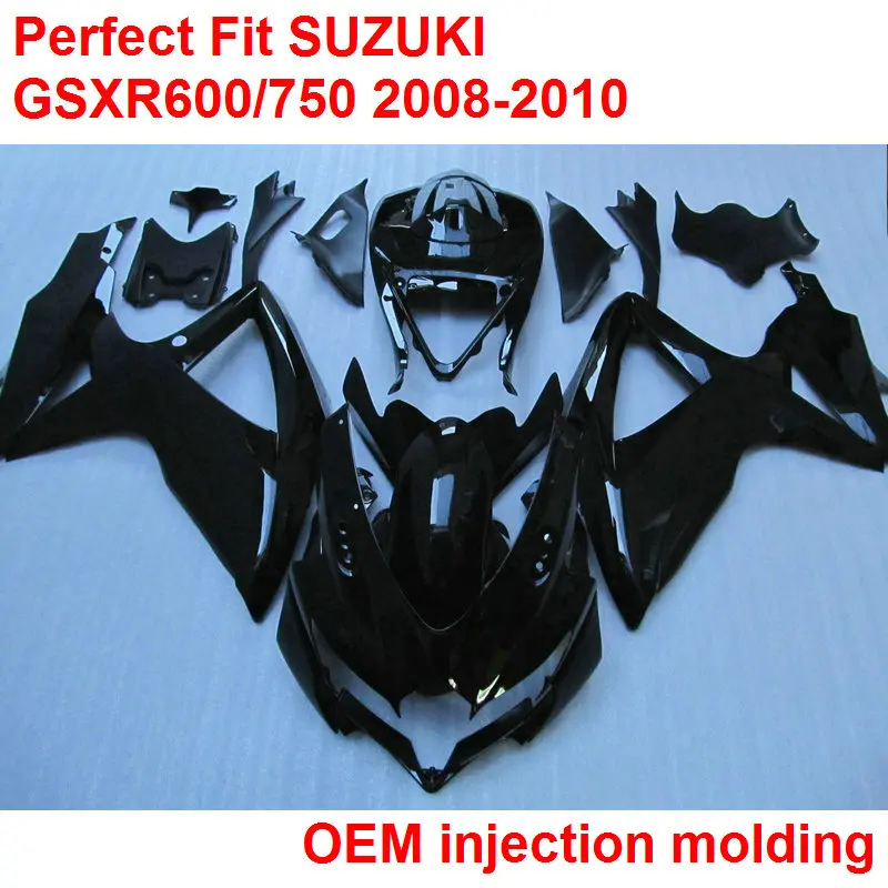 Литьевые Обтекатели для Suzuki GSXR600/750 08 09 10 глянцевый черный комплект обтекателей