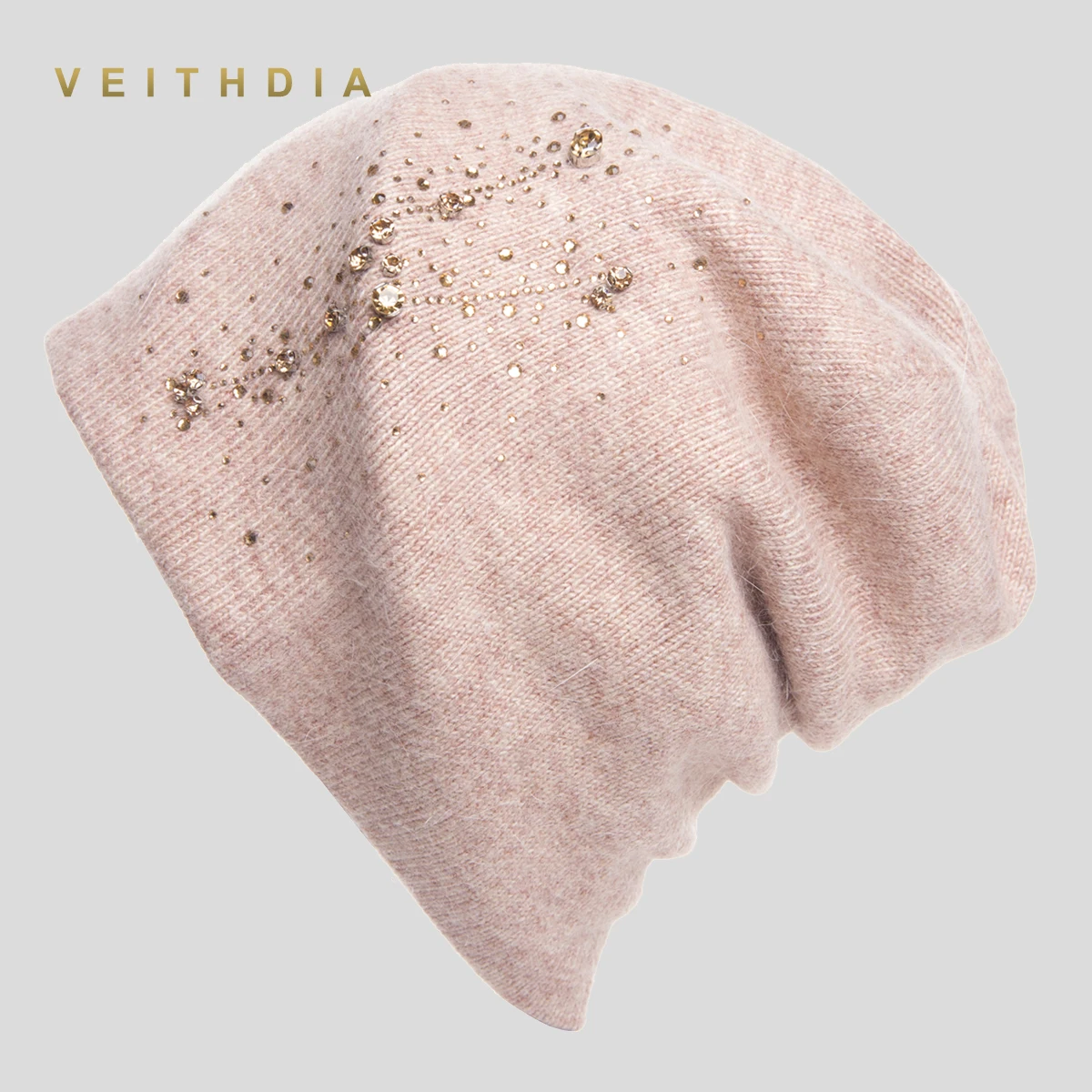 Женские кашемировые шапки VEITHDIA повседневные двухслойные вязаные с кристаллами