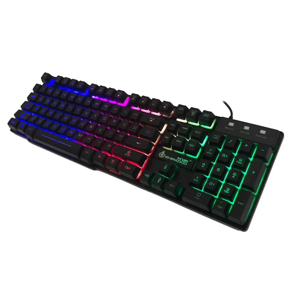 K500 USB Проводная игровая клавиатура стандарт 104 клавиш эргономичная мультимедийная клавиатура Радужная светодиодная подсветка с русской наклейкой - Цвет: Black Keyboard