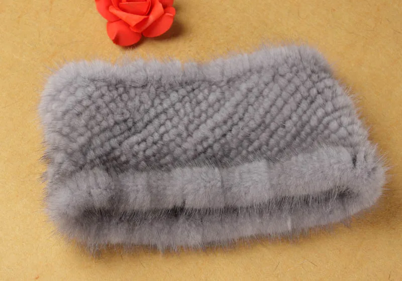 natural grey MS. MinShu вязаная норковая Меховая повязка на голову с натуральным мехом для шеи теплая зимняя женская головная одежда для ушей теплая Шея кольцо эластичный стиль - Цвет: natural grey