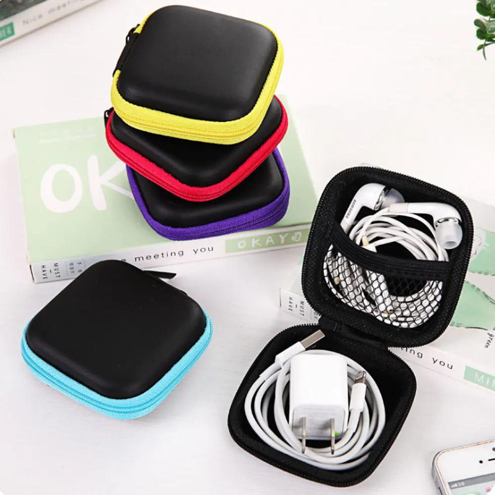 Mini Zipper Hard Headphone Case Portable Earbuds Pouch box PU Leather Earphone Storage Bag Protective USB Cable Organizer | Электроника