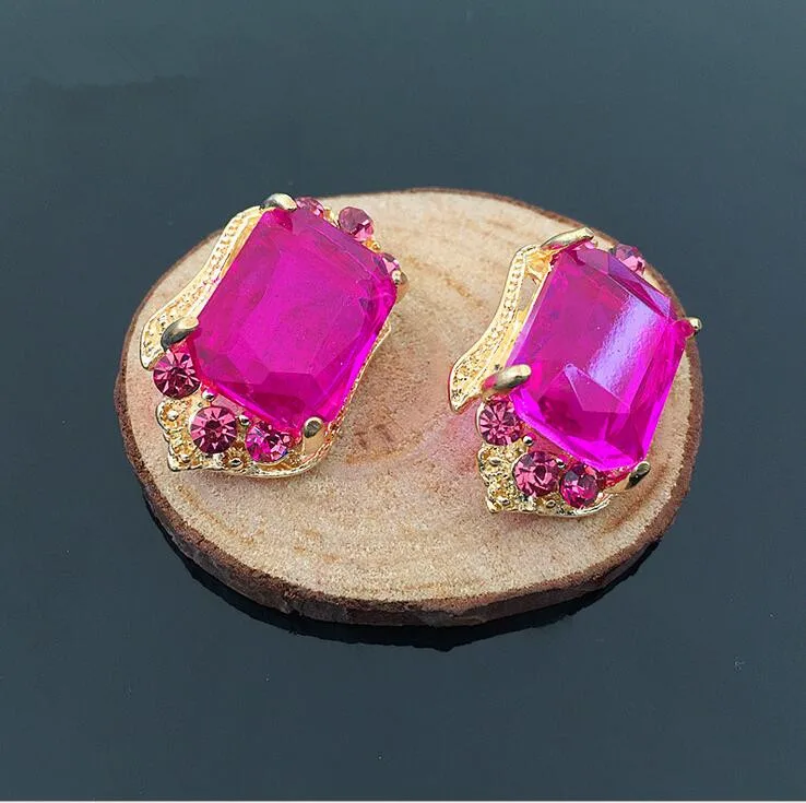 5 шт. 17*28 мм Золотая основа розовое стекло горный хрусталь швейные пуговицы ручной