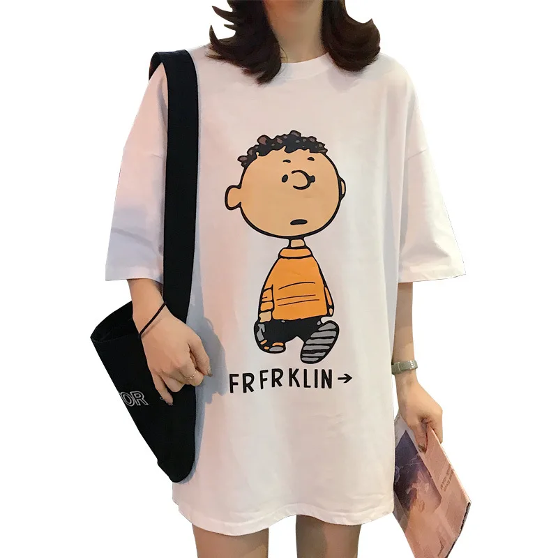 

2020 Women T-Shirt Long Section Printing Female New Wild Loose O-Neck Half Sleeve Shirt Lrge Size ThinT-Shirt TT509