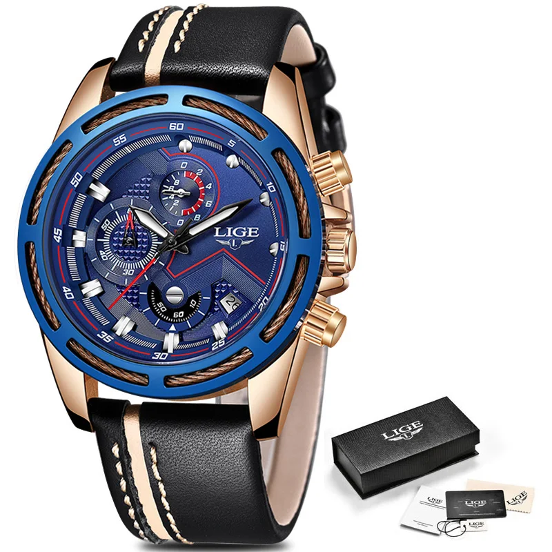 2018 New LIGE Men Watches Top Brand Luxury Leather Business Watch Calendar Waterproof Sport Quartz Relogio Masculino | Наручные часы