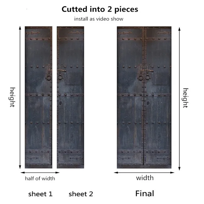 045-cutted into 2pcs Креативные наклейки на двери из цельного куска для гостиной, самоклеящиеся ПВХ, Индивидуальный размер, 3D обои, деревянные наклейки для ремонта дверей - Цвет: 045-cutted into 2pcs