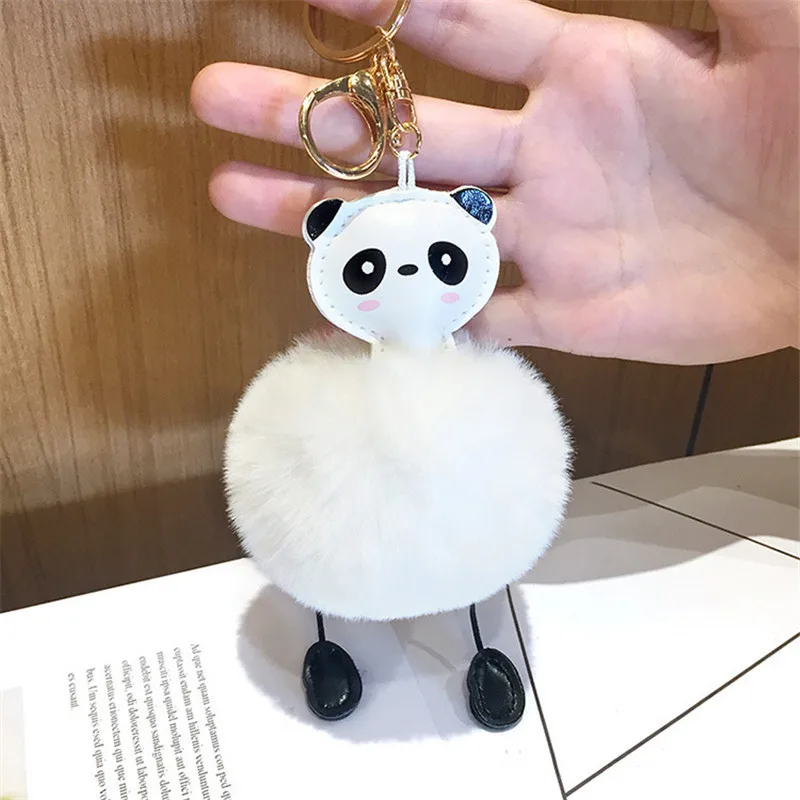 INS милая маленькая панда металлический брелок Подвеска для женщин пушистый мех