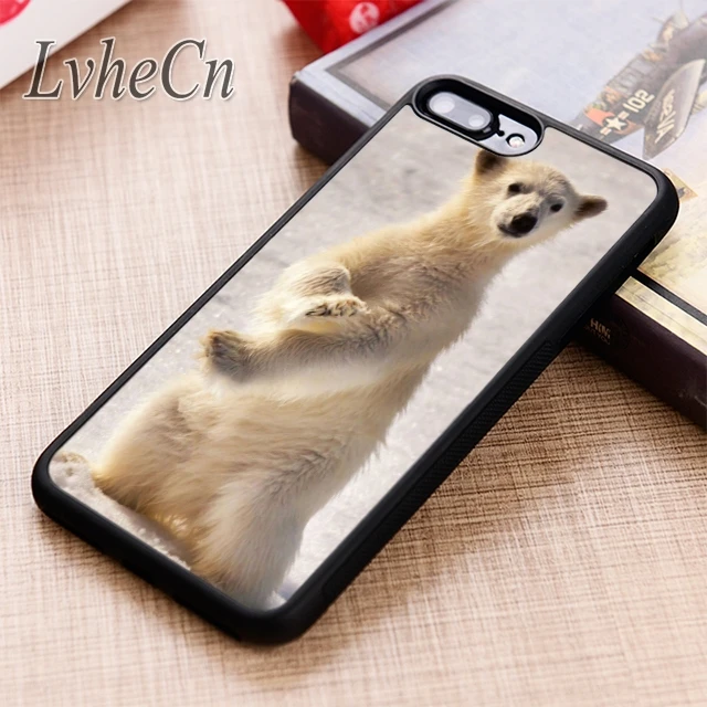 Чехол для телефона LvheCn с подвижным белым медведем iPhone 5 6 6s 7 8 plus X XR XS max 11 12 Pro Samsung