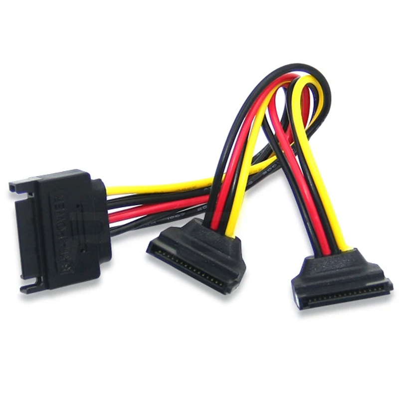 

15Pin Sata 1 to 2 Ports Right Angle Power Supply Extension Cable Male to dual Female For HDD SSD bay SATA Port Multiplier