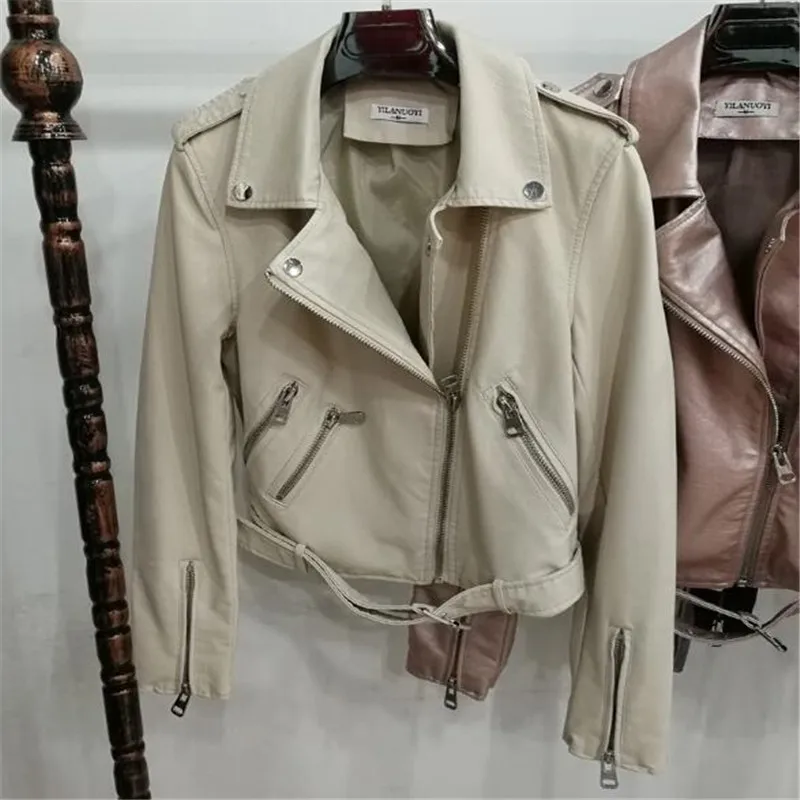 Осень 2018 новинка яркий цвет короткая кожаная женская куртка Женская из