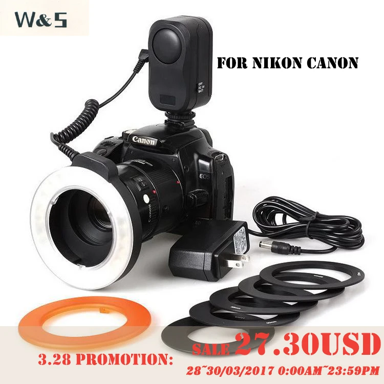 WANSEN WS светодиодный 48 макро освещение видео кольцо вспышка для Nikon Canon DSLR камеры|ring