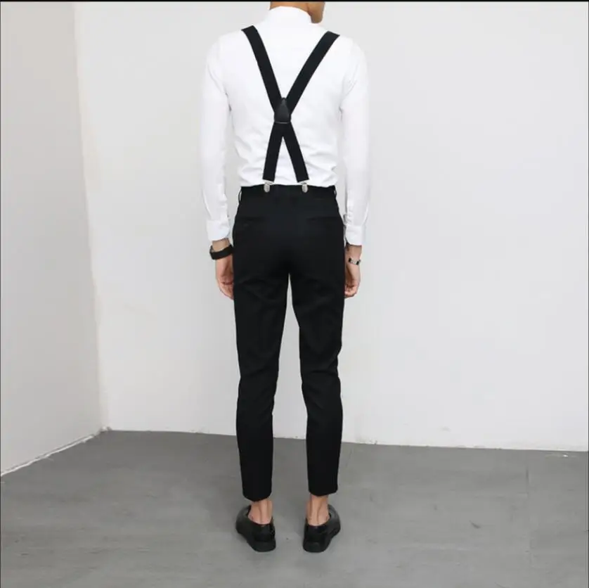 Hot ! 2021 New Personality Korean Casual Slim Student Bib Pants Men Nightclub Haren Hairstylist Feet Trousers Overalls | Мужская одежда