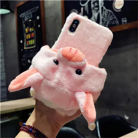Милый чехол в виде животного для huawei P20 Lite P20 Pro P30 Pro p30 lite милый теплый пушистый чехол для телефона P10 плюшевая кукла игрушка - Цвет: Pig hat