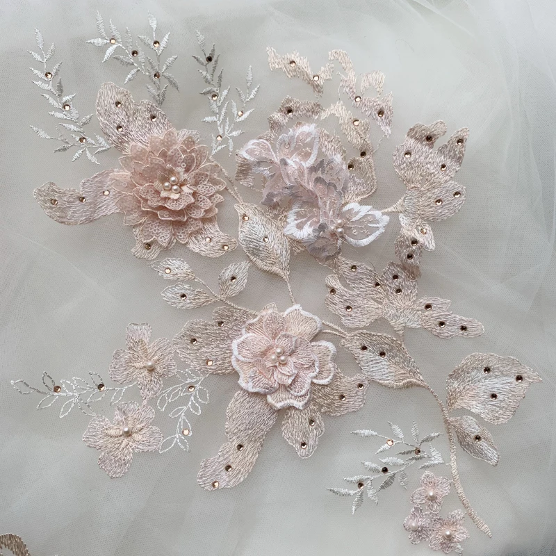 Handmade Multicolor Beaded Hot Diamond Three-dimensional Flower Lace Accessories Headscarf Wedding Dress Material RS1594 | Дом и сад