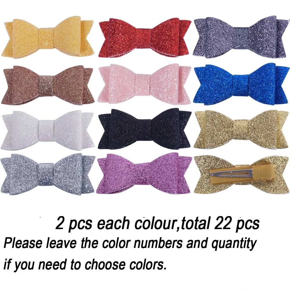 2 Pcs Each Colour 33 шт./лот " одноцветная Бабочка для волос с блеском с зажимом для девочек ручной работы бутик Bling Луки заколки для волос аксессуары для волос - Цвет: 2 Pcs Each Colour