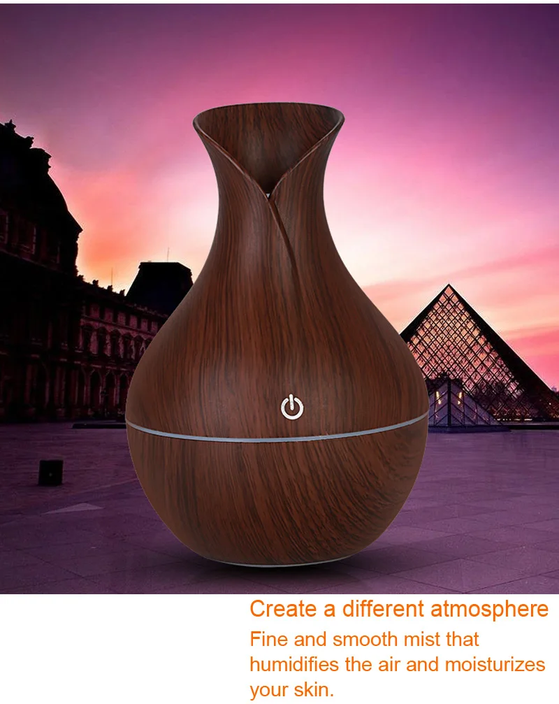 130ml Electric Humidifier Aroma Oil Diffuser Wood Ultrasonic Air Aromatherapy LEDlight Mist Maker | Бытовая техника