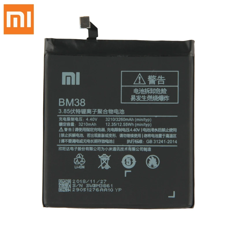 Оригинальная запасная батарея для Xiaomi Mi 4S M4s BM38 натуральная телефона 3260