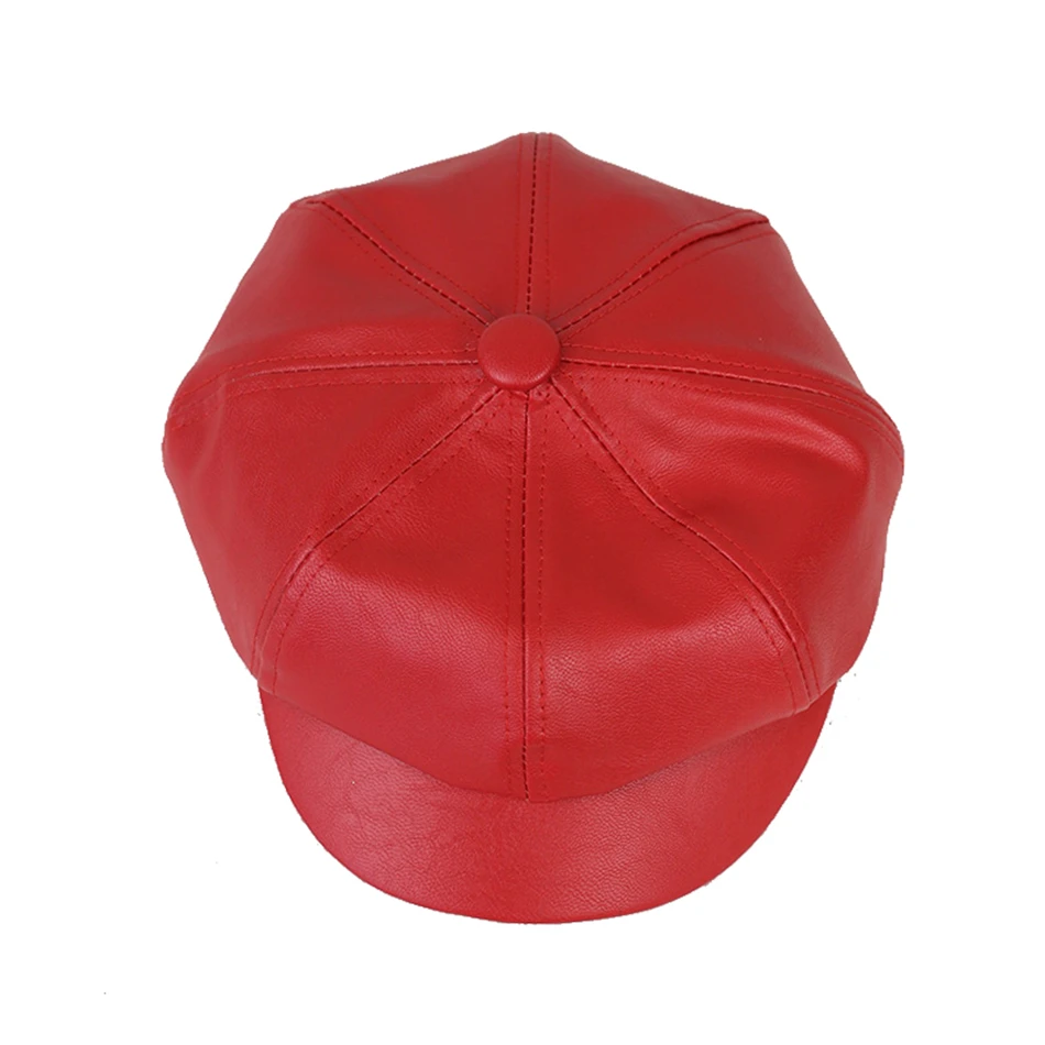BUTTERMERE Кепка Newsboy из искусственной кожи, женская кепка Гэтсби, красная элегантная британская Мужская Весенняя Классическая винтажная Кепка для художников, плоская кепка s и головные уборы - Цвет: red