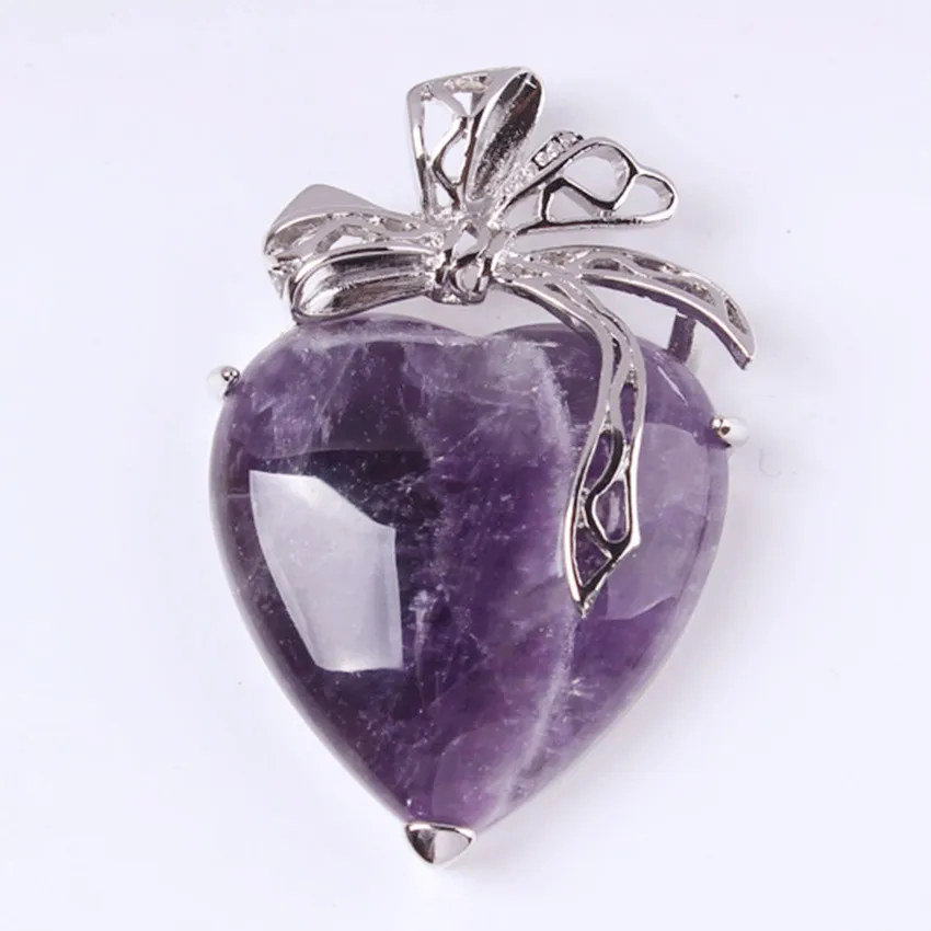 Amethysts Трендовые романтические бусины с серебряным покрытием, много стильных каменных сердец с шелковой лентой, подвеска на День святого Валентина, ювелирные изделия - Окраска металла: Amethysts