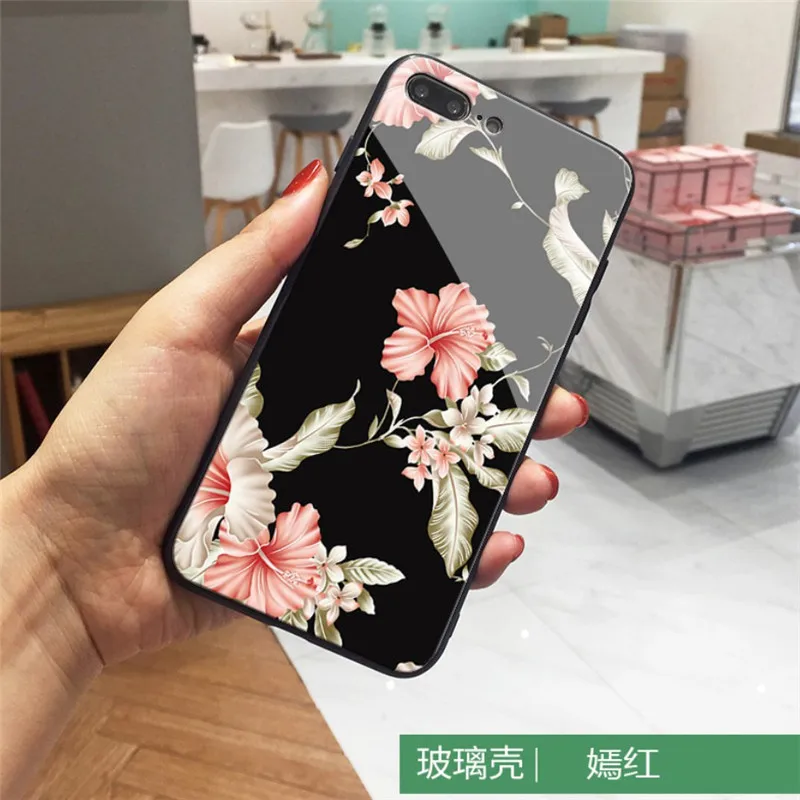 Градиентный чехол для телефона из закаленного стекла с цветком iphone 6 6s Plus 7 8 X XS XR