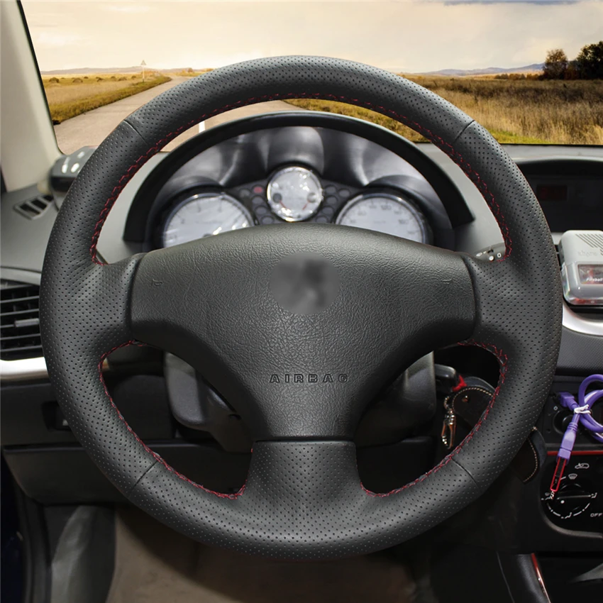 Чехол MEWANT из черной натуральной кожи для Peugeot 206 2007 2009 207 Citroen C2|car steering wheel cover|steering