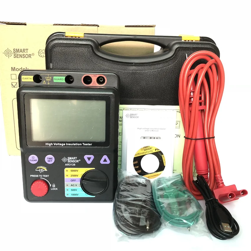 

Smart Sensor AR3126 Digital High Voltage Insulation Resistance Tester 500~5000V / 0M~1000Gohm Megohmmeter Megger