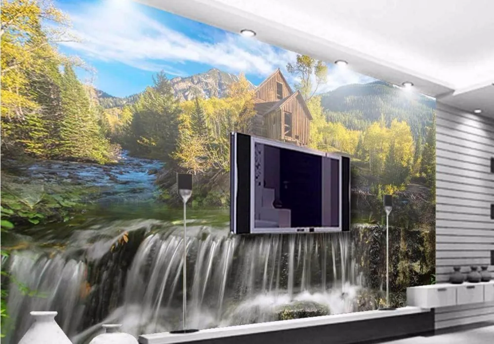 Обои 3D с изображением лесного водопада стереоскопические декоративные обои в