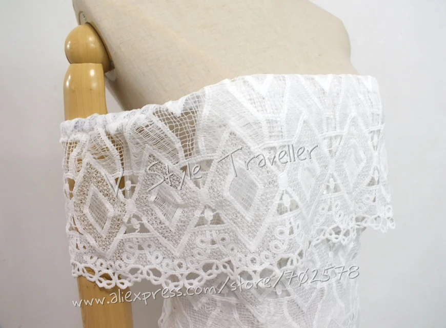Сексуальное Белое Кружевное платье с открытыми плечами женское Повседневное