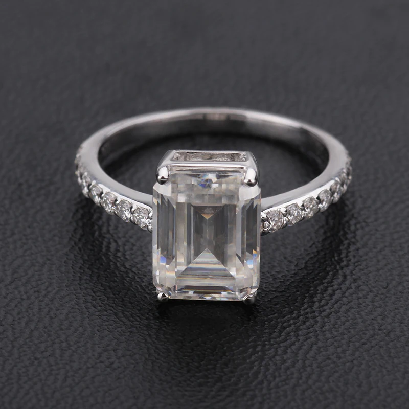 Модный дизайн 18k Белое Золото 2ct изумрудная огранка муассанит обручальное кольцо