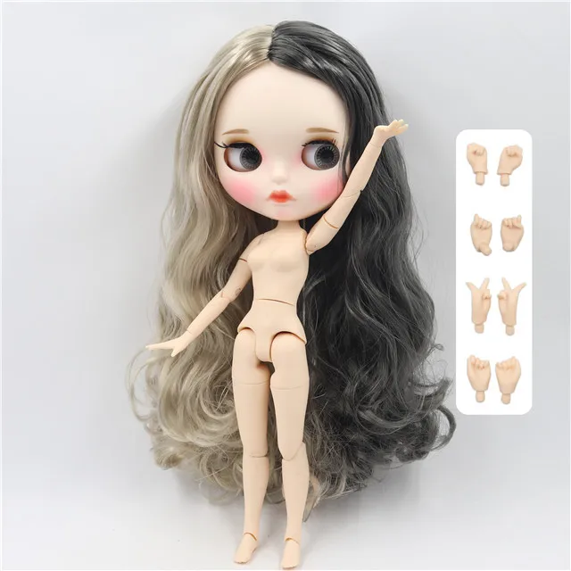 Ледяная фабрика blyth кукла 1/6 bjd белая кожа сустава тела серые и серебряные волосы, новое матовое лицо резные губы 30 см BL8800/9016 - Цвет: doll with hand B