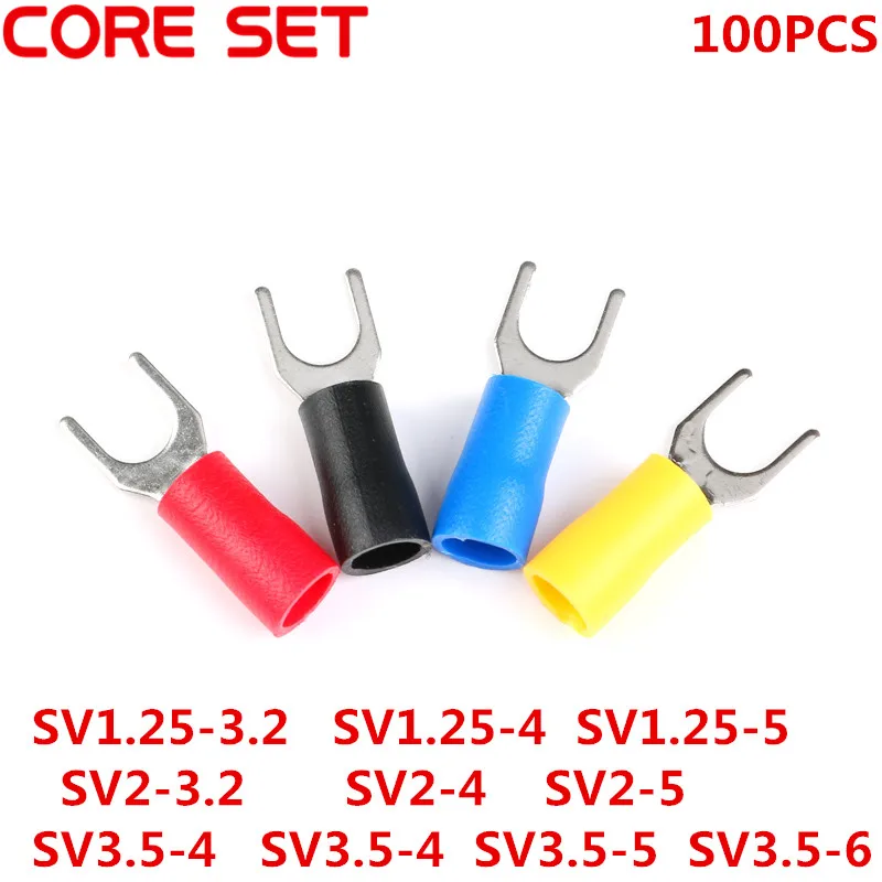 100 шт. 4 цвета изолированный вилочный кабель провод клеммный соединитель набор в