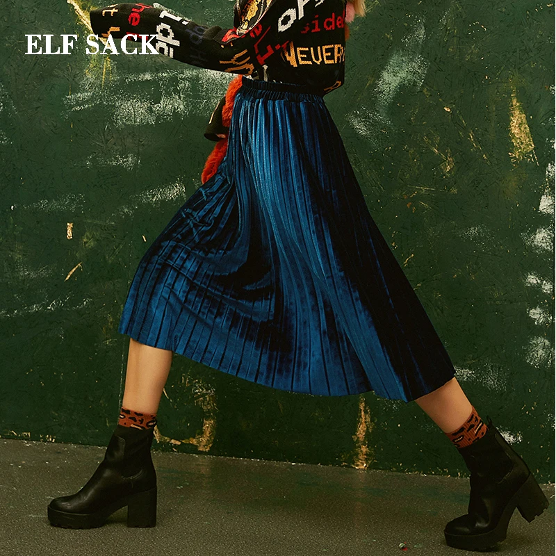 ELFSACK новинка юбки для женщин одноцветные на каждый день до середины икры а-силуэт