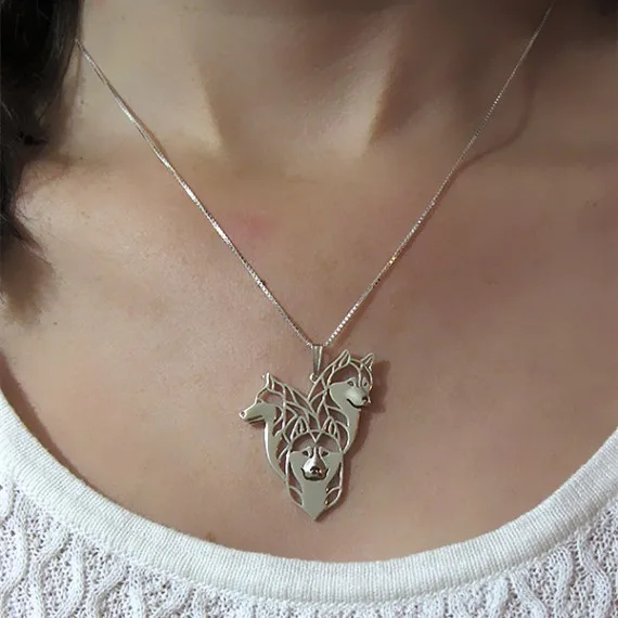 Прямая поставка ожерелья и подвески в виде семьи сибирской хаски для женщин