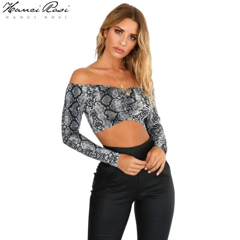 HANCI ROSI змеиный принт укороченный топ Vogue Футболка женская футболка Винтажная Femme