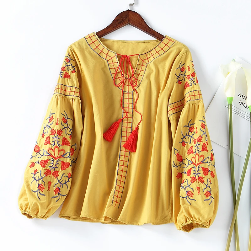 Новая женская модная хлопковая рубашка Летняя Цветочная вышивка блузка на