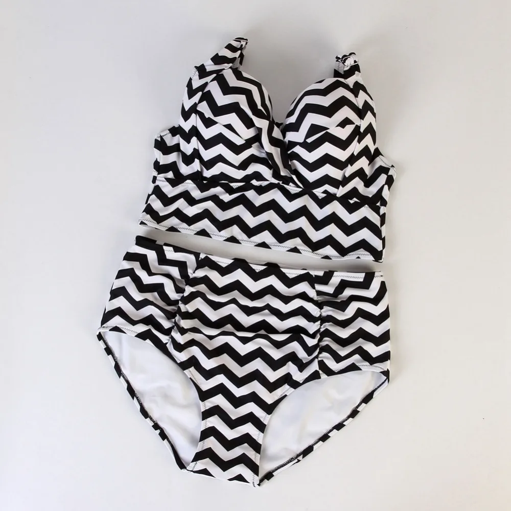 Женский купальник Танкини большого размера с высокой талией в полоску купальные