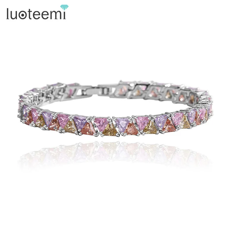 

LUOTEEMI Brand Multi-Color Trigon Cubic Zirconia Bracelet For Fancy Women Stunning Bridal Wedding Party Dressing Dinner Jewelry