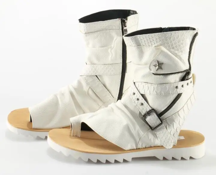 Популярные летние белый питон кожаные мужские сандалии на ремешках в римском