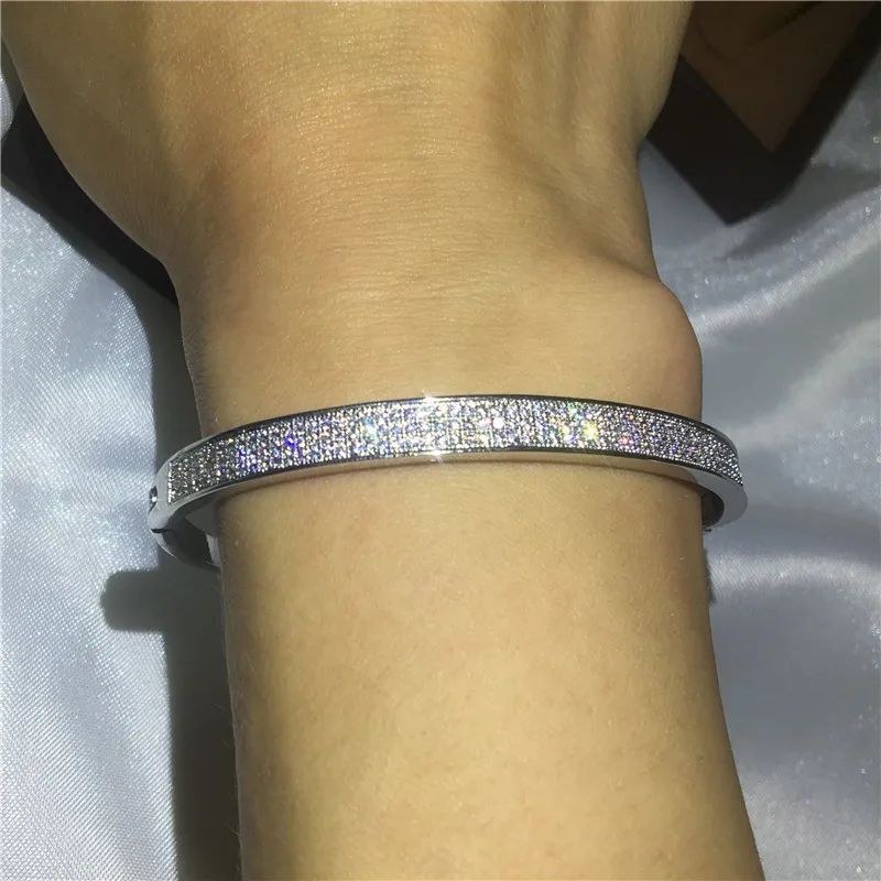 

Top Quality Bangle Pave setting 5A Zircon cz White Gold Filled Engagement Wedding Bangles Bracelets for women Bridal Jewelry B13